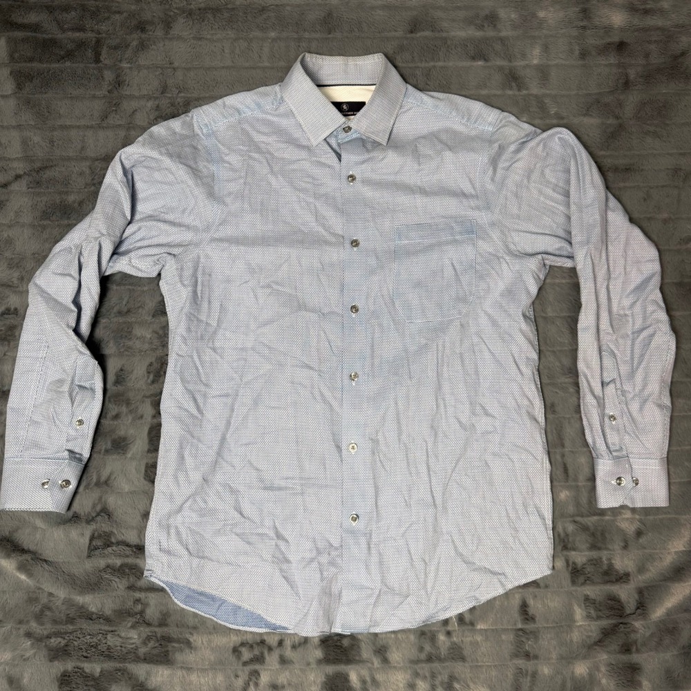 Hart Schaffner Marx Mens Blue White Micro Pattern Cotton Dress Shirt Size M